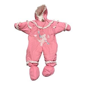 Vintage 90s Baby Togs London Fog Pink Snowsuit 12M Ballet Bear Hooded